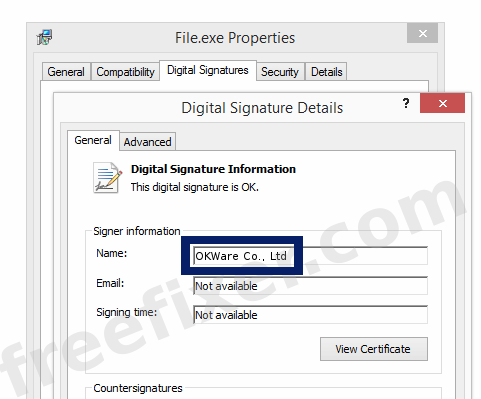 Screenshot of the OKWare Co., Ltd certificate